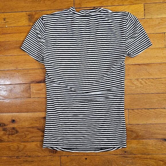 THEORY Women's Black and White Stripe Short Sleeve Top collar size S - Picture 2 of 6